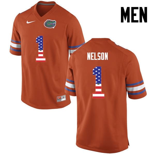 NCAA Florida Gators Reggie Nelson Men's #1 USA Flag Fashion Nike Orange Stitched Authentic College Football Jersey ZFW7764YQ